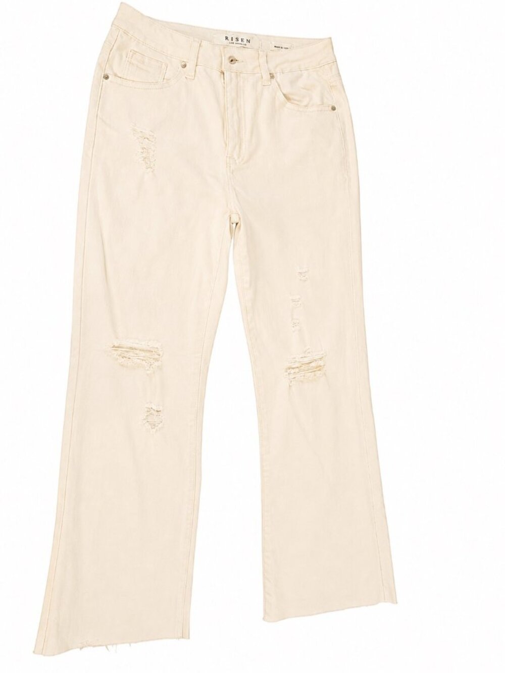 RISEN Jeans Womens 26 White Distressed High Rise Wide Leg Raw Hem Coastal Boho